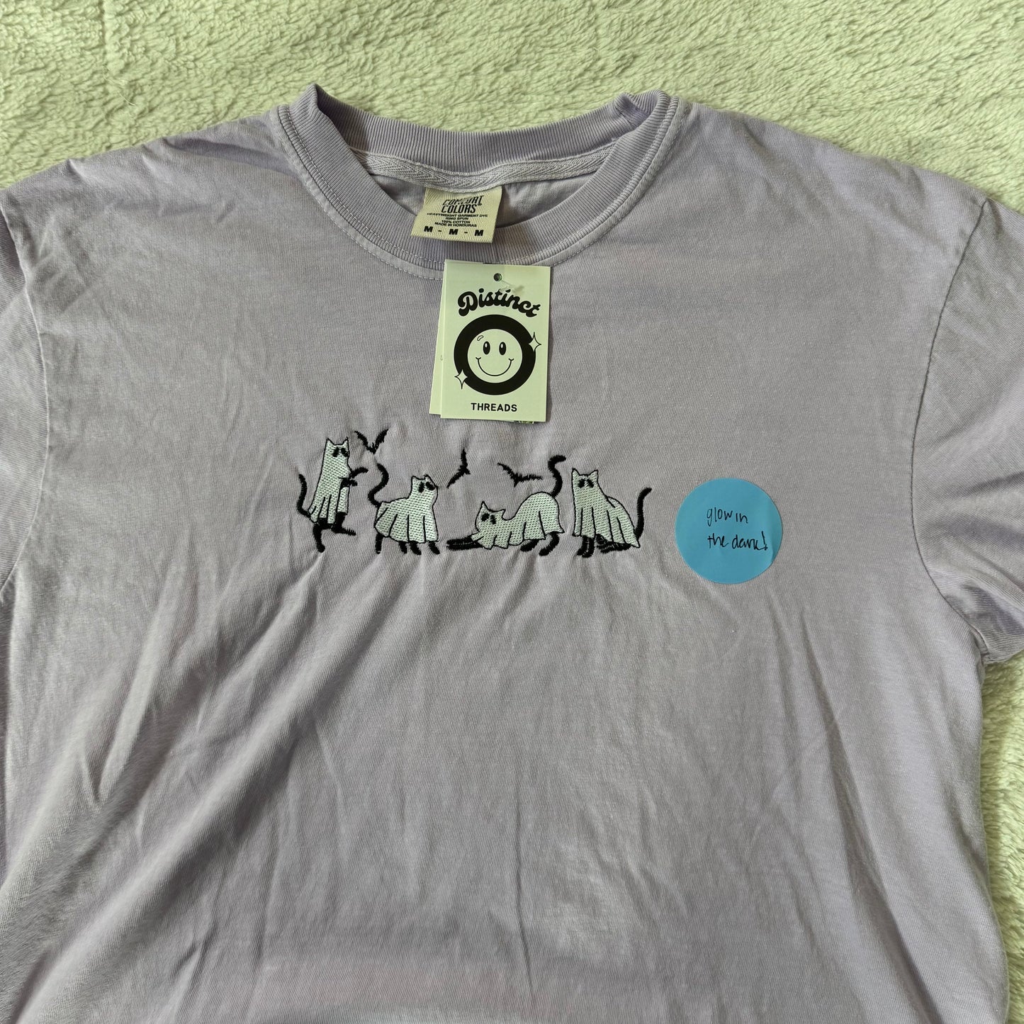 Glow In The Dark Ghost Cats Ready To Ship Embroidered Comfort Colors Tee - Size Medium
