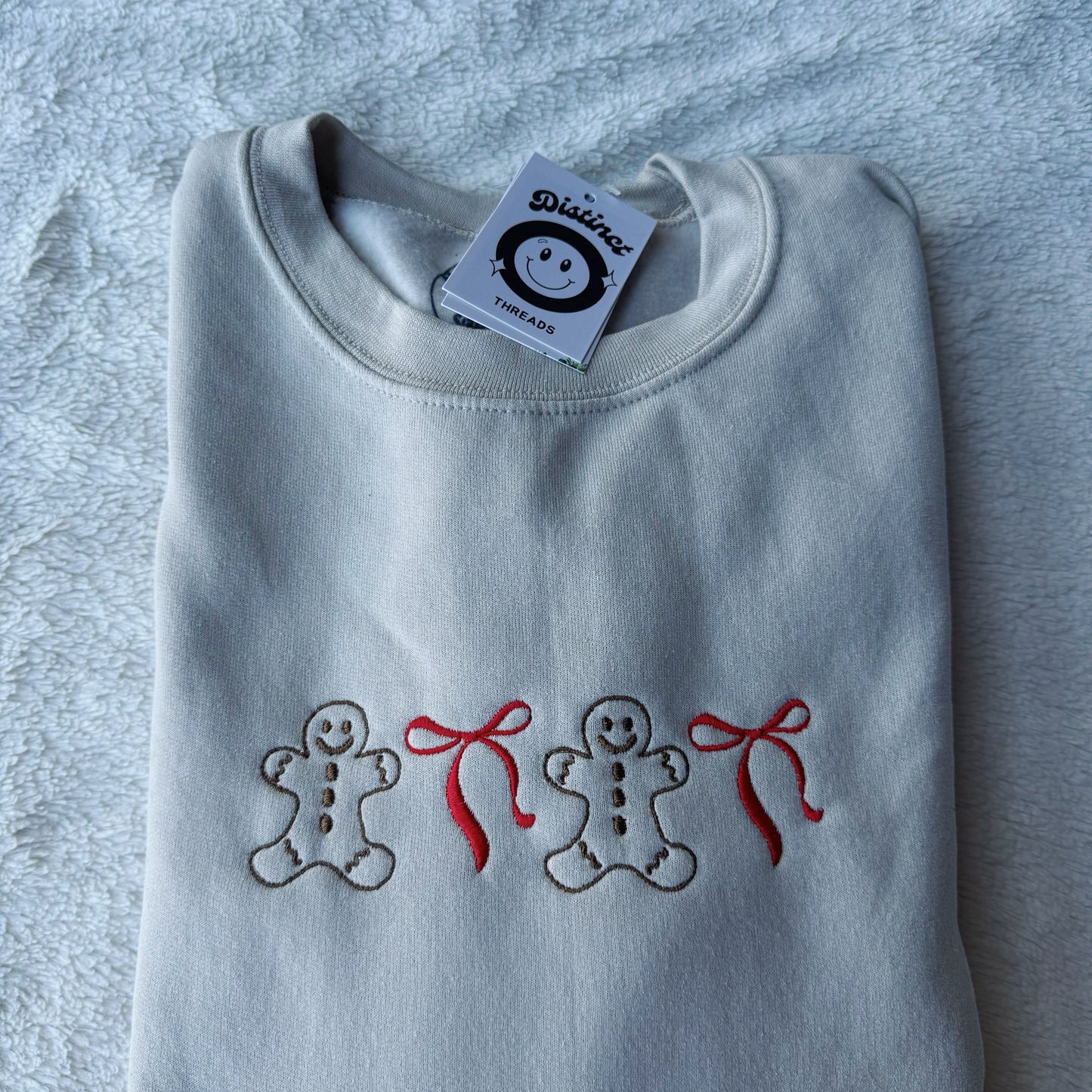 Gingerbread Men W/ Bows Christmas Embroidered Crewneck Sweatshirt