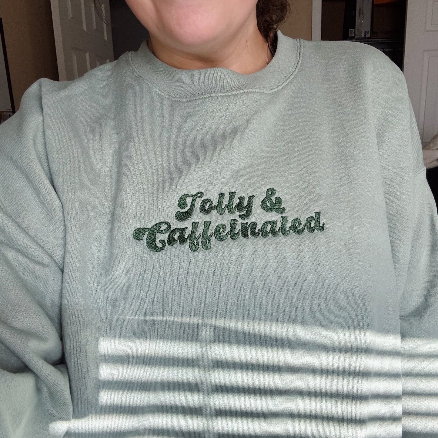 Jolly & Caffeinated Christmas Embroidered Crewneck Sweatshirt