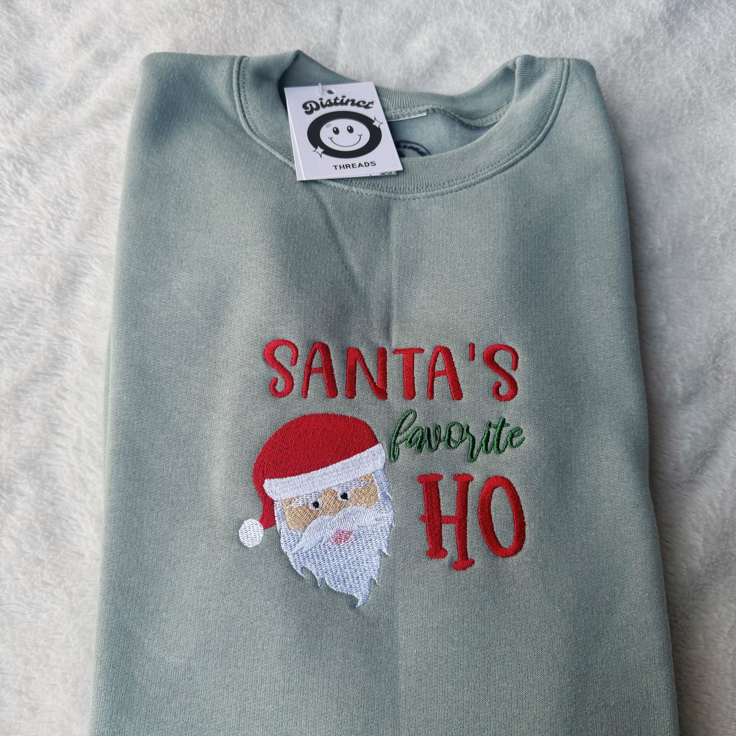 Santa's Favorite Ho Christmas Embroidered Crewneck Sweatshirt