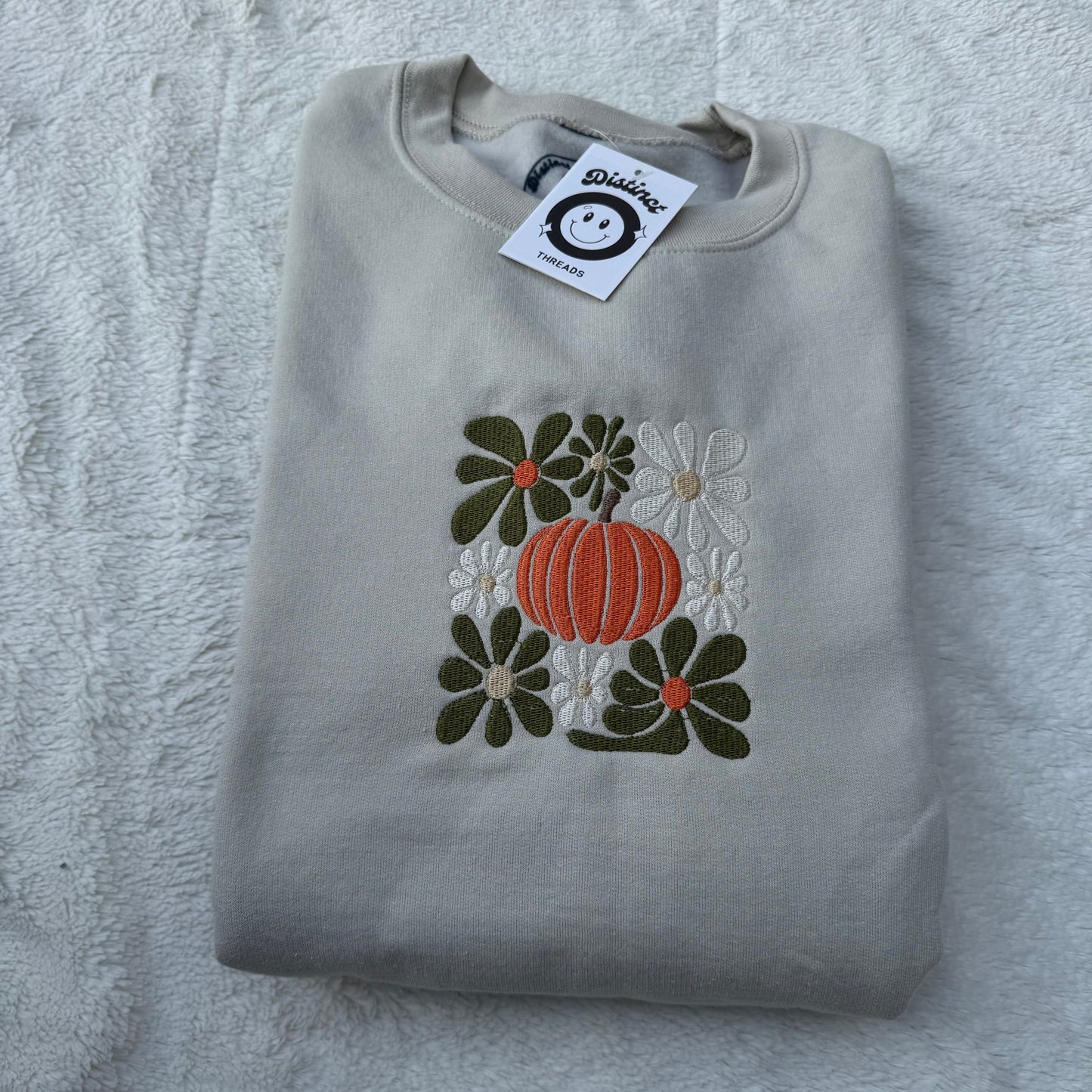 Flower Power Pumpkin Embroidered Crewneck Sweatshirt