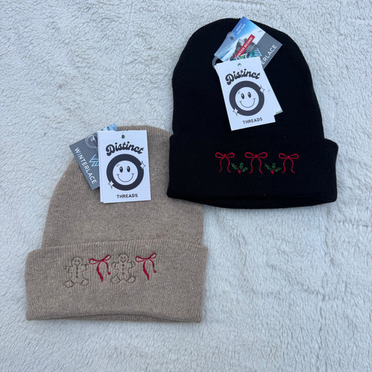 Christmas Bows Embroidered Beanie