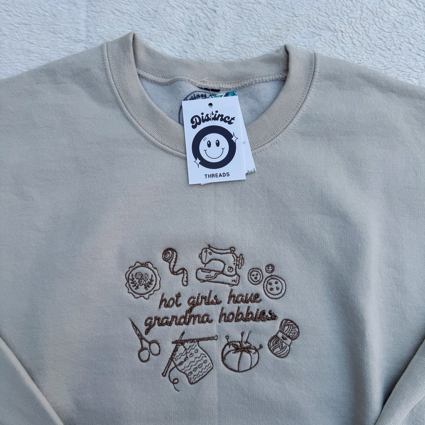 Hot Girls Have Grandma Hobbies Ready To Ship Embroidered Crew - Size Medium