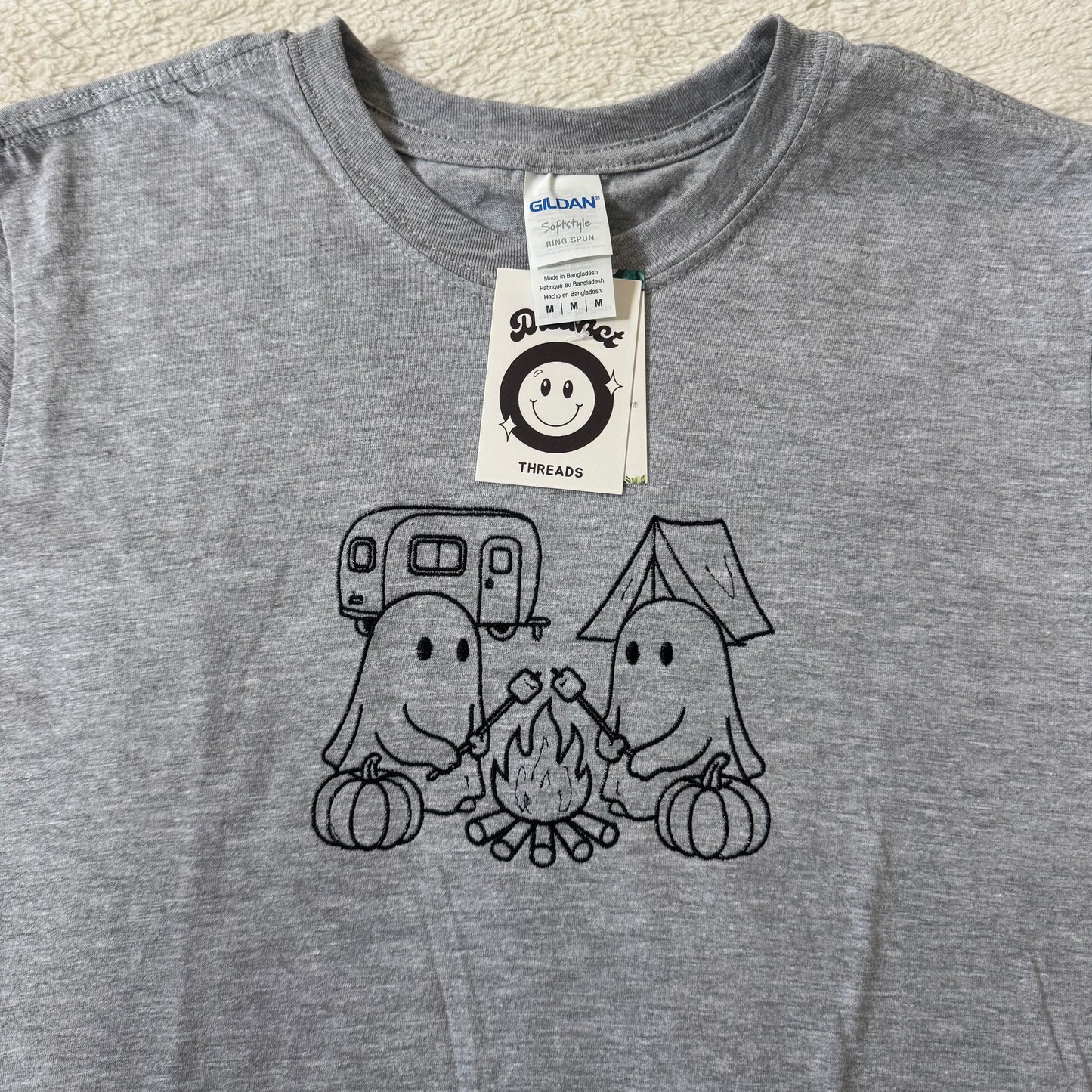 Ghosts Roasting Marshmallows Ready To Ship Embroidered Tee - Size Medium