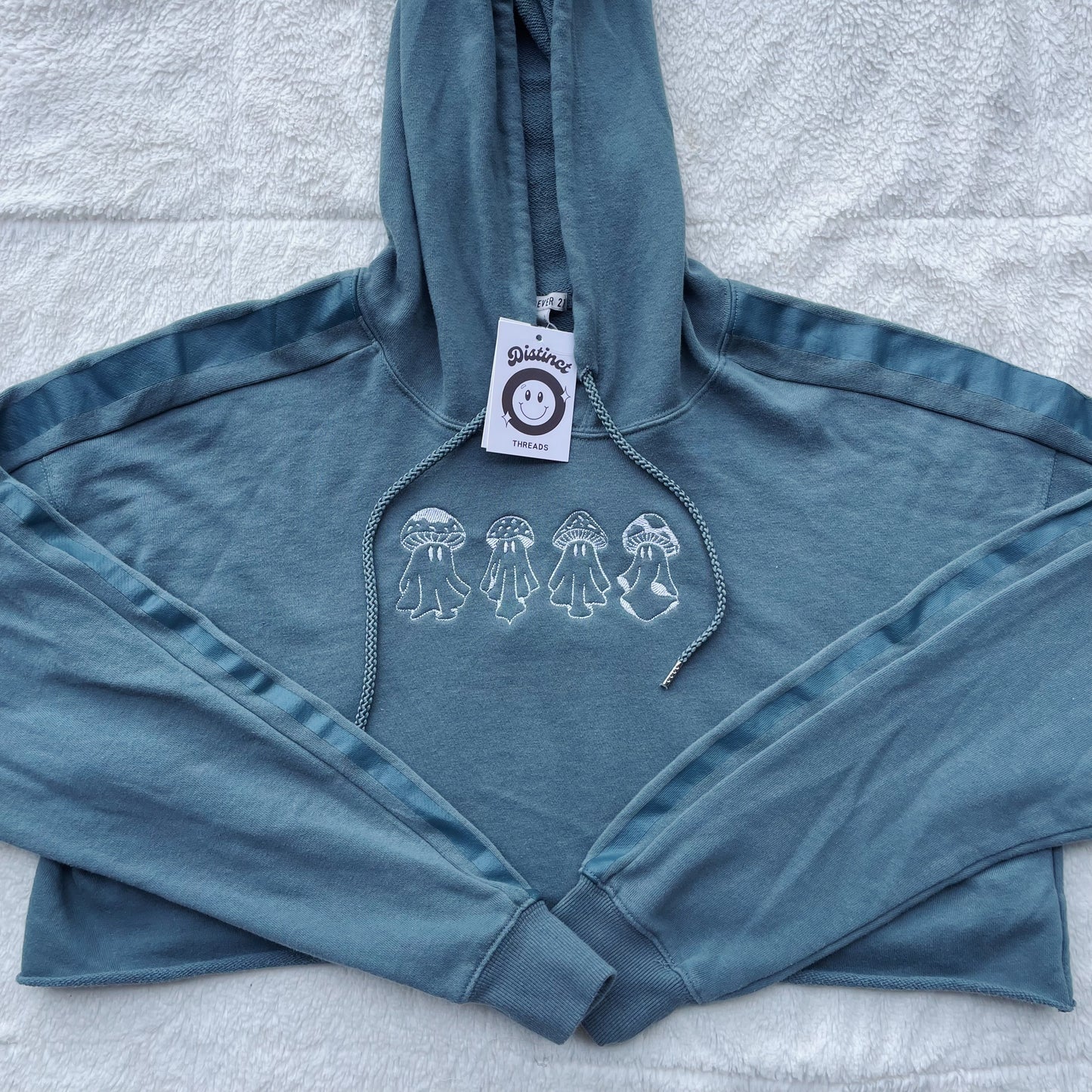 Mushroom Ghosts F21 Embroidered Cropped Hoodie - Size Large