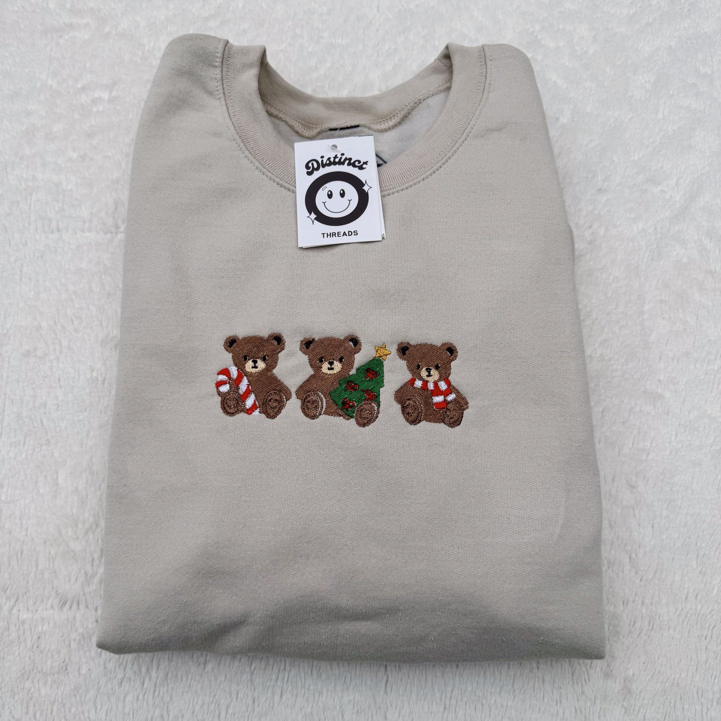 Christmas Teddy Bears Embroidered Crewneck Sweatshirt