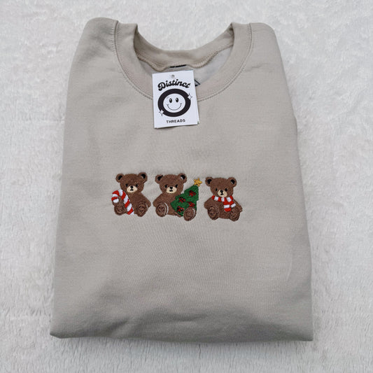 Christmas Teddy Bears Embroidered Crewneck Sweatshirt