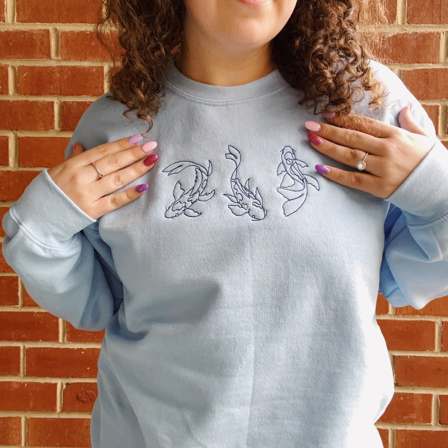 Minimalist Koi Fish Embroidered Crewneck Sweatshirt