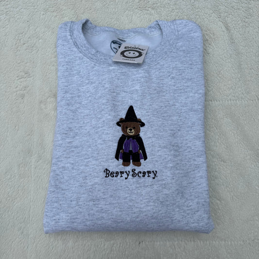 Beary Scary Witchy Bear Embroidered Crewneck Sweatshirt