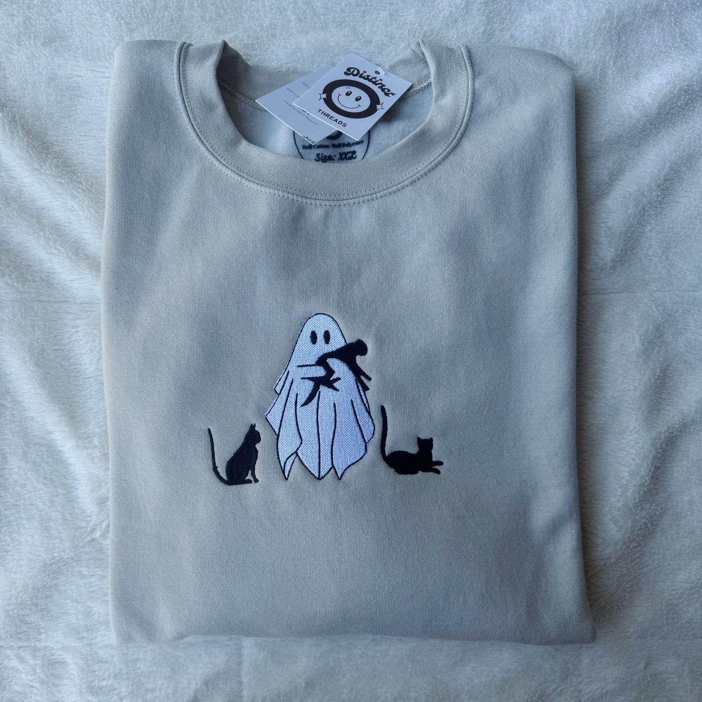 Ghost W/ Cats Embroidered Crewneck Sweatshirt