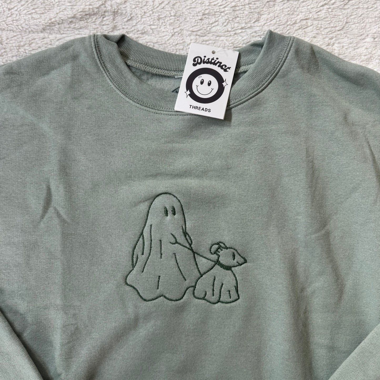 Ghost Walking Dog Ready To Ship Embroidered Crew - Size Medium