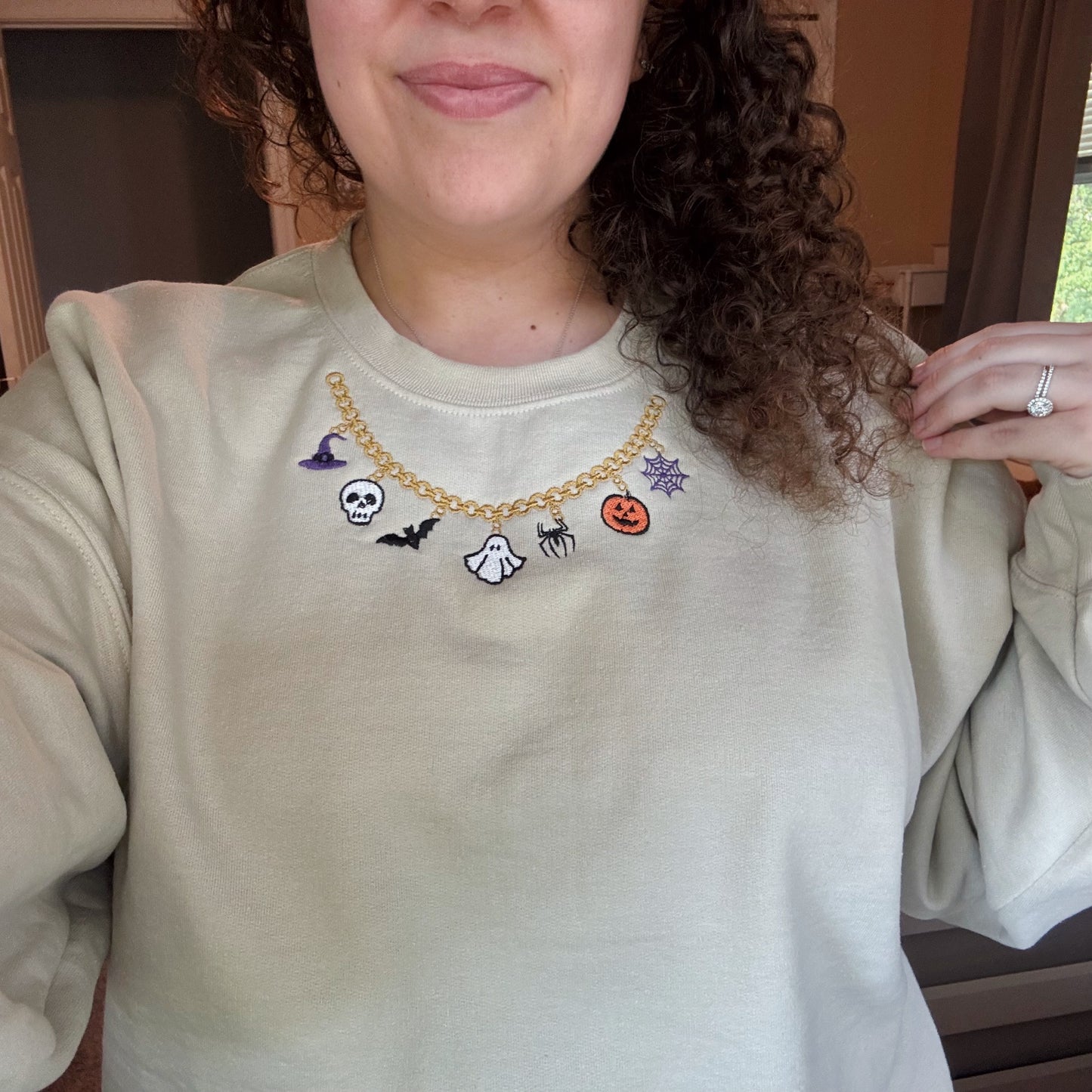 Spooky Necklace Embroidered Crewneck Sweatshirt