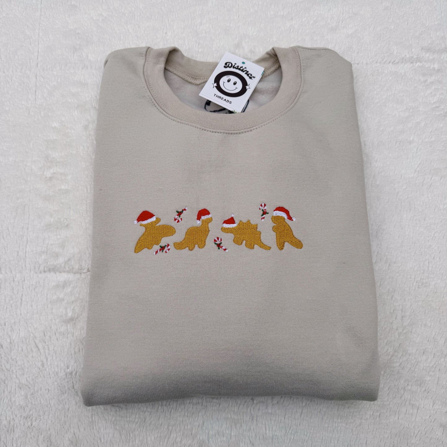 Christmas Dino Chicken Nuggets Embroidered Crewneck Sweatshirt