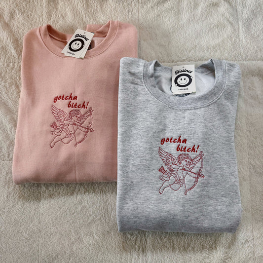 Gotcha Bitch! Cupid Embroidered Crewneck Sweatshirt