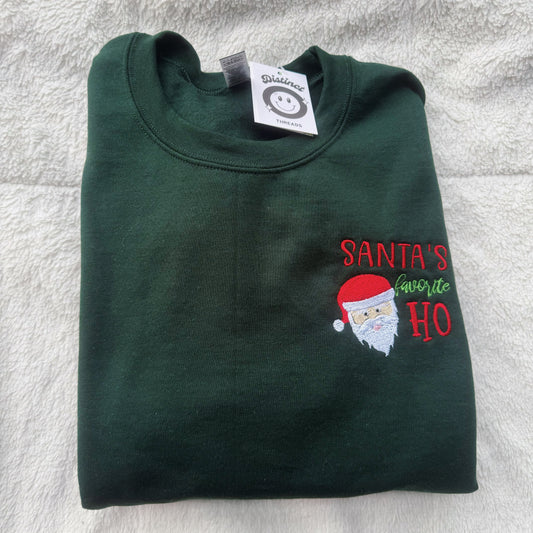 Santa's Favorite Ho Christmas Embroidered Crewneck Sweatshirt