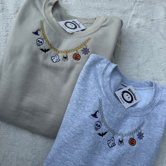 Spooky Necklace Embroidered Crewneck Sweatshirt