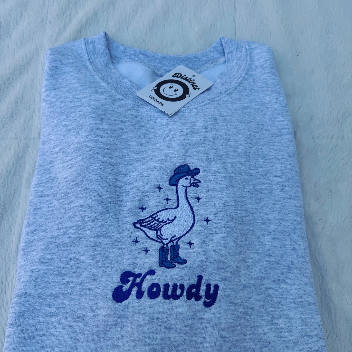 Howdy Cowboy Duck Embroidered Crewneck Sweatshirt