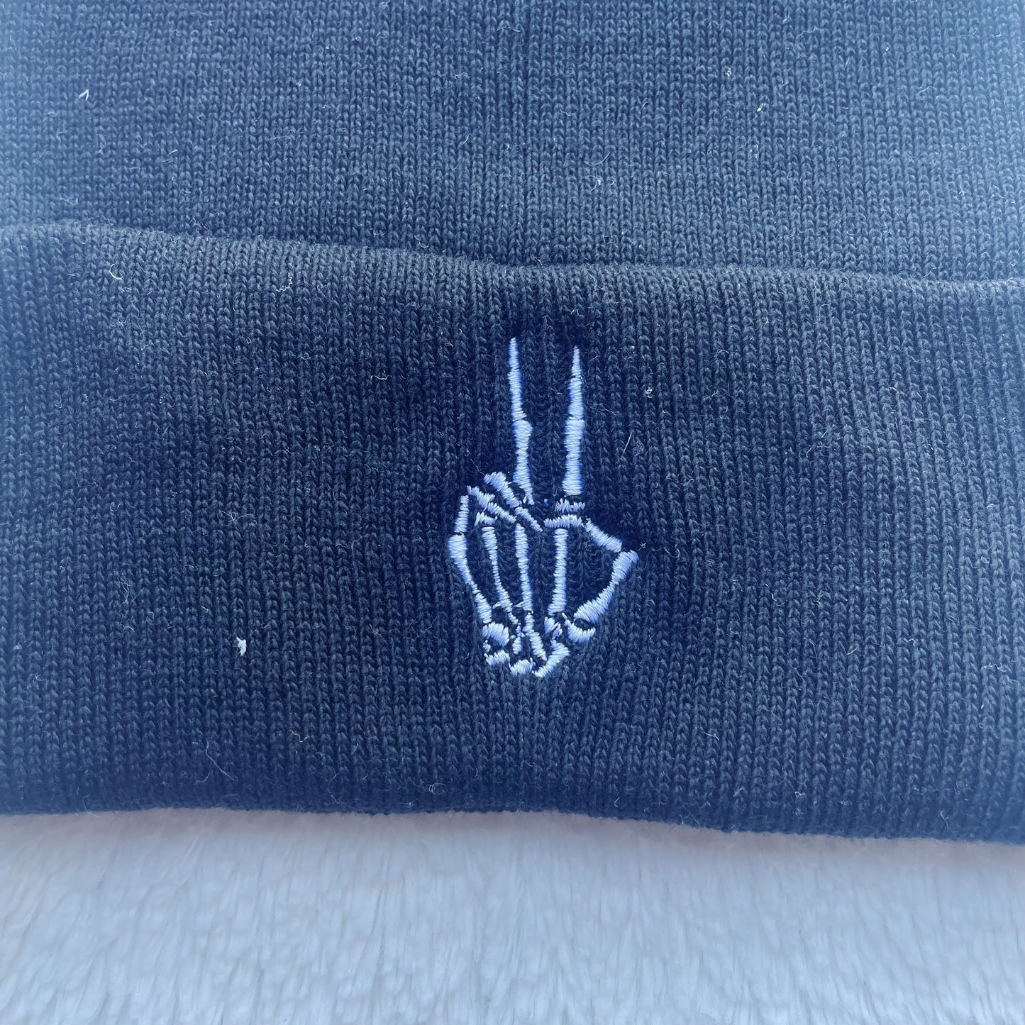 Skeleton Hand Peace Sign Embroidered Beanie