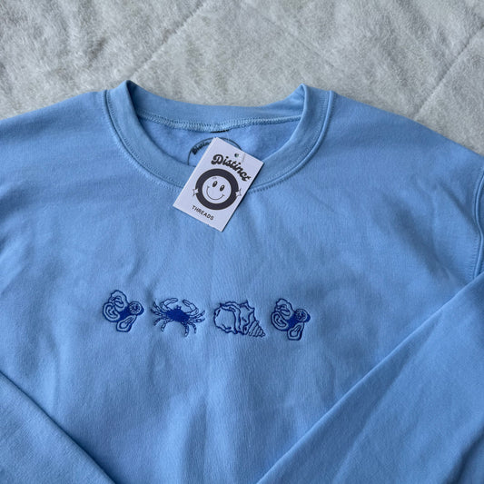 Beachy Shells Ready To Ship Embroidered Crew - Size Small
