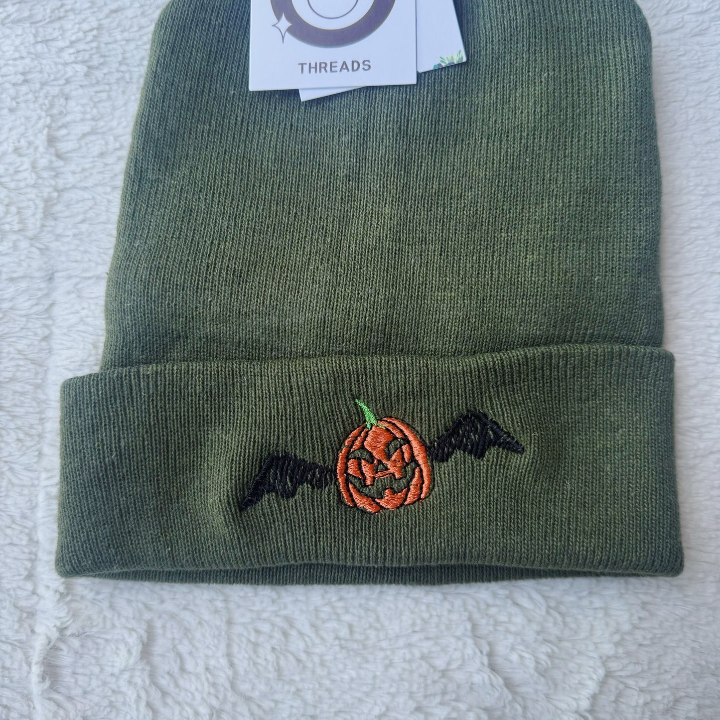 Jack-O-Lantern Bat Embroidered Beanie