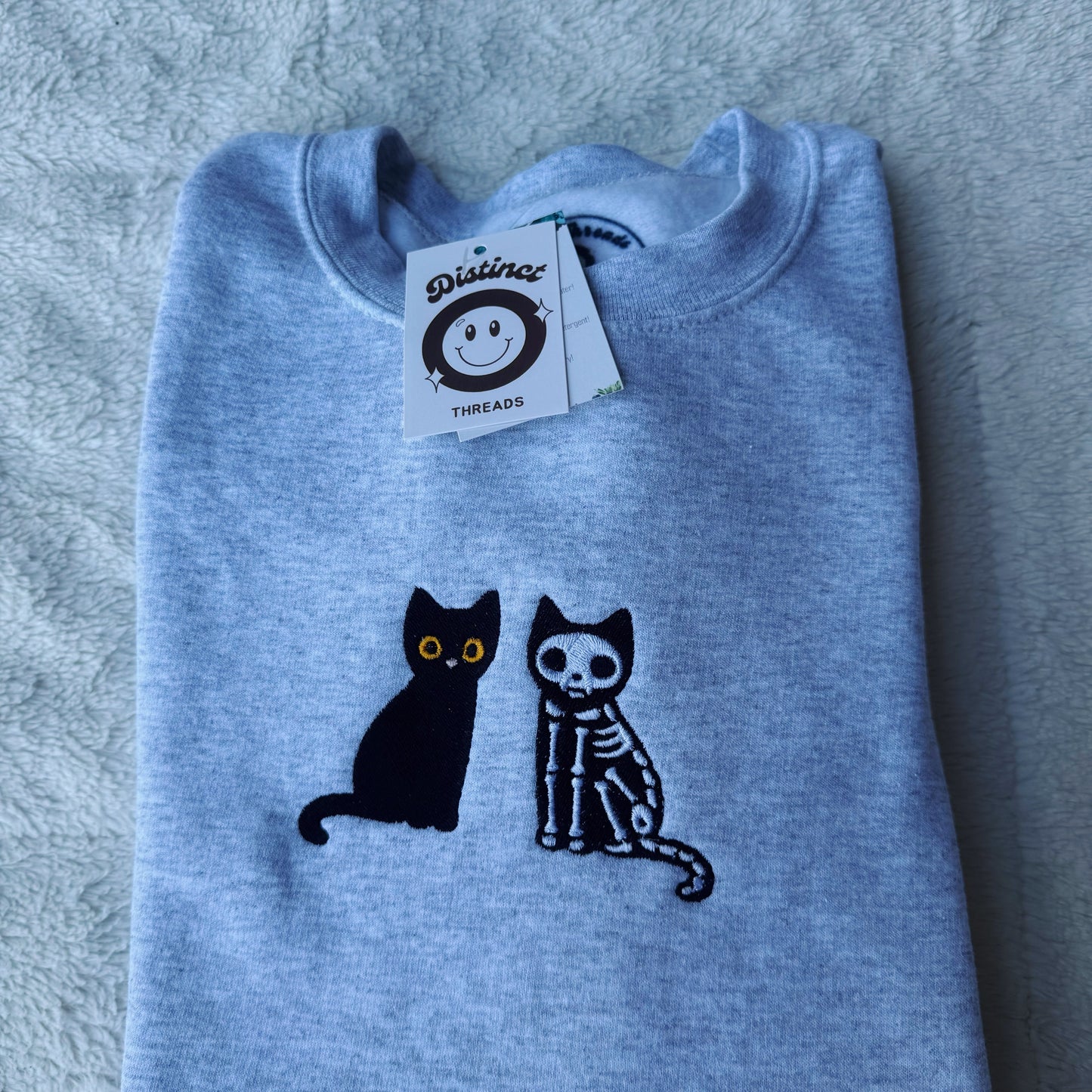 Black Cat & Skeleton Cat Embroidered Crewneck Sweatshirt