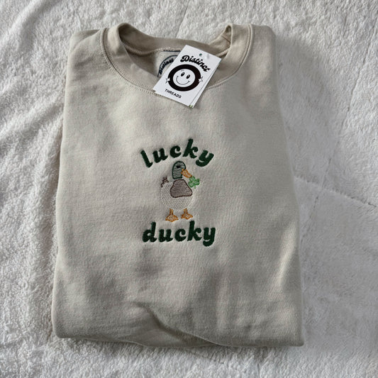 Lucky Ducky Embroidered Crewneck Sweatshirt