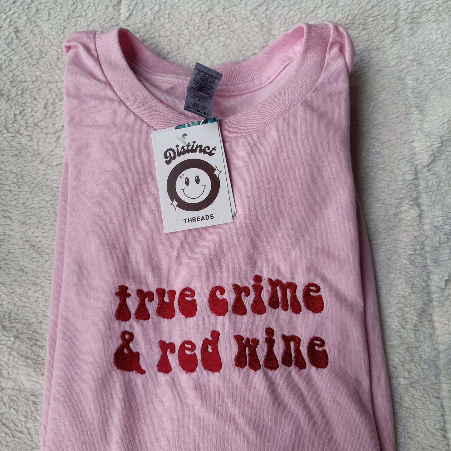 True Crime & Red Wine Embroidered T-Shirt