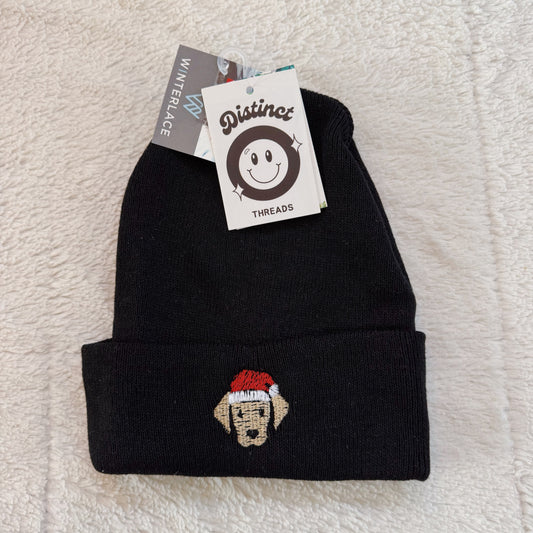 Dog W/ Santa Hat Ready To Ship Embroidered Beanie