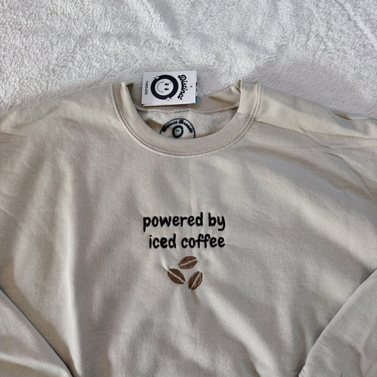 Powered By Iced Coffee Ready To Ship Embroidered Crew - Size Large