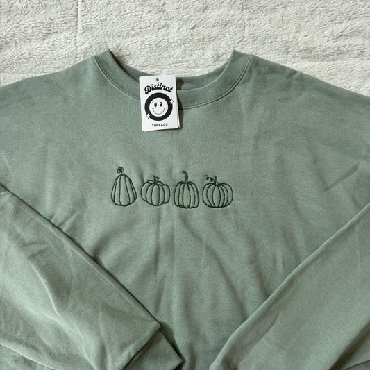 Row Of Pumpkins Ready To Ship Embroidered Crew - Size Large