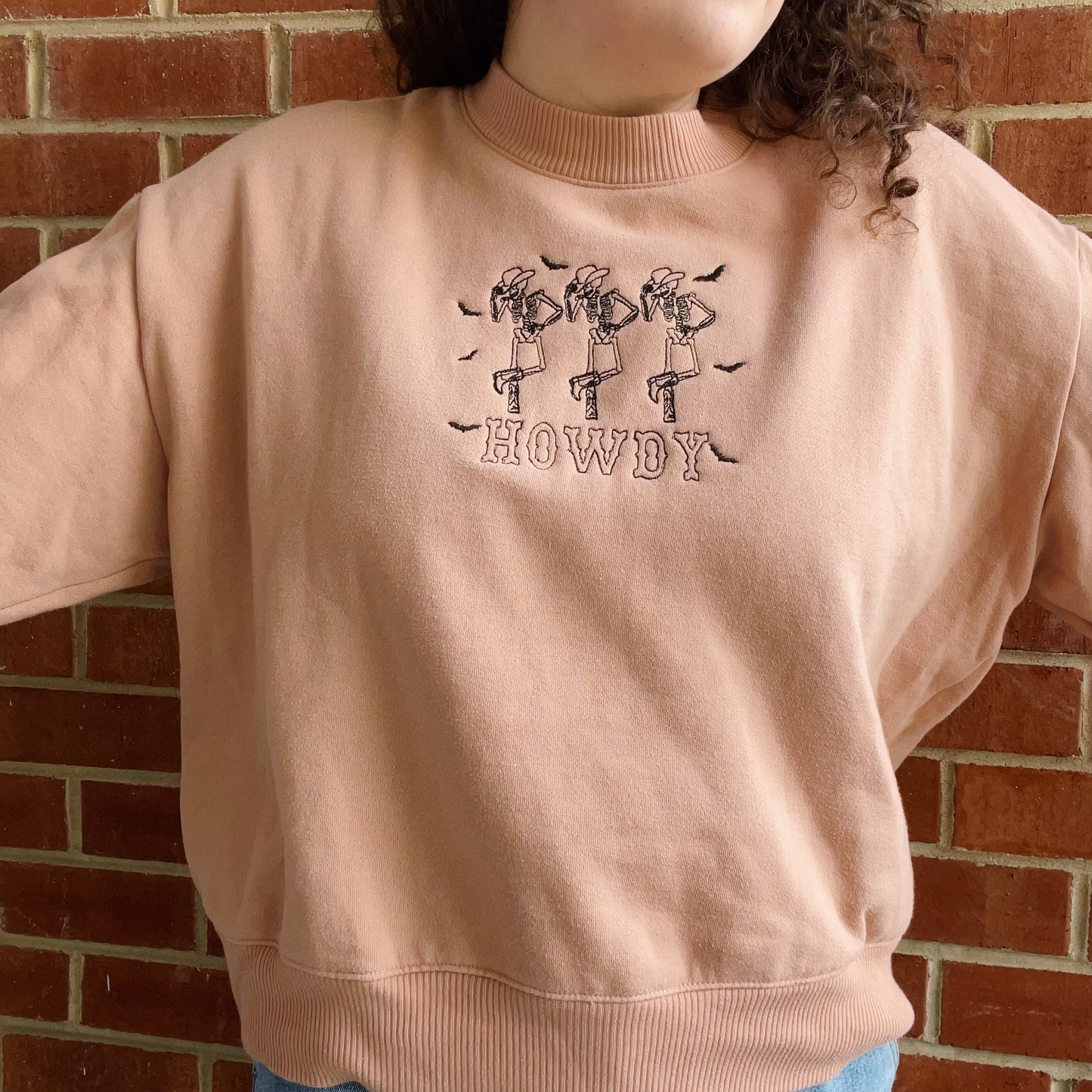 Howdy Skeletons A New Day Embroidered Crewneck - Size XL