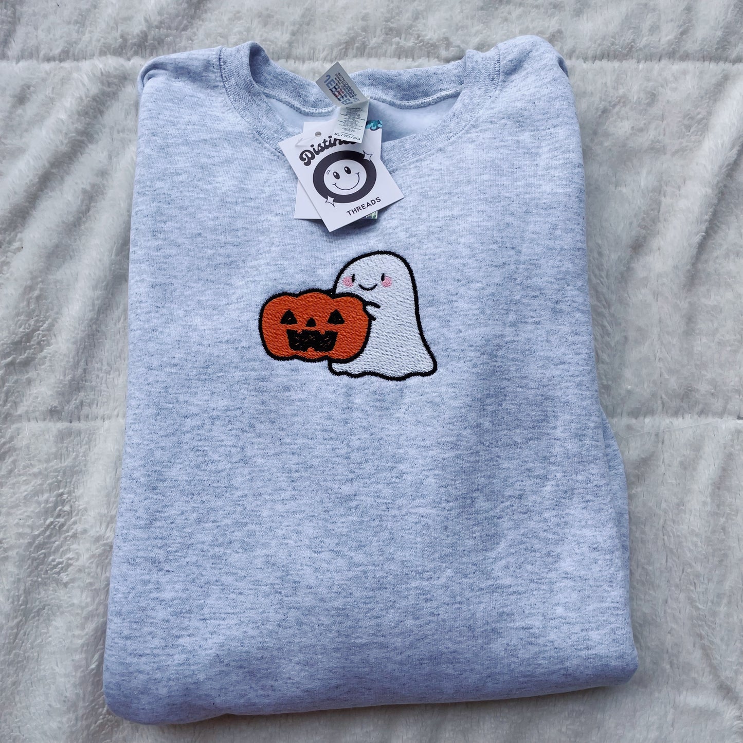 Ghost Holding Pumpkin Embroidered Crewneck Sweatshirt