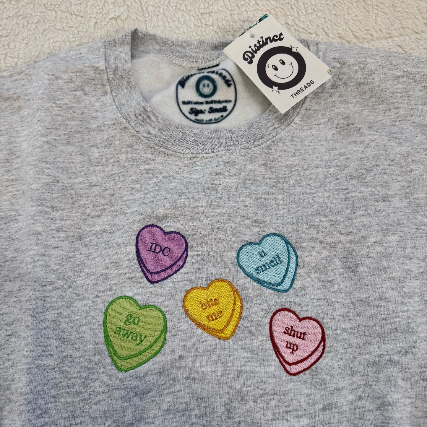 Sassy Conversation Hearts Ready To Ship Embroidered Crew - Size Small