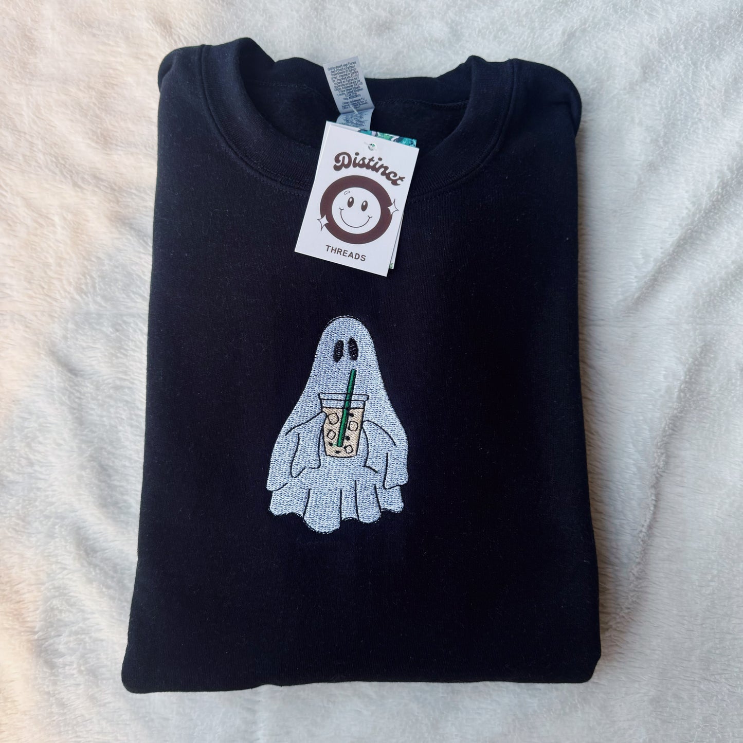 Iced Coffee Ghost Embroidered Crewneck Sweatshirt