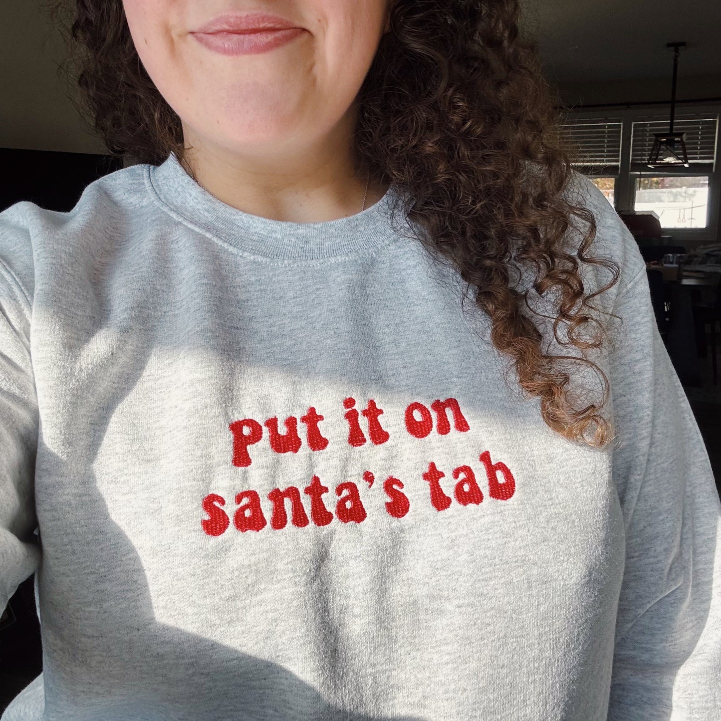Put It On Santa's Tab Christmas Embroidered Crewneck Sweatshirt