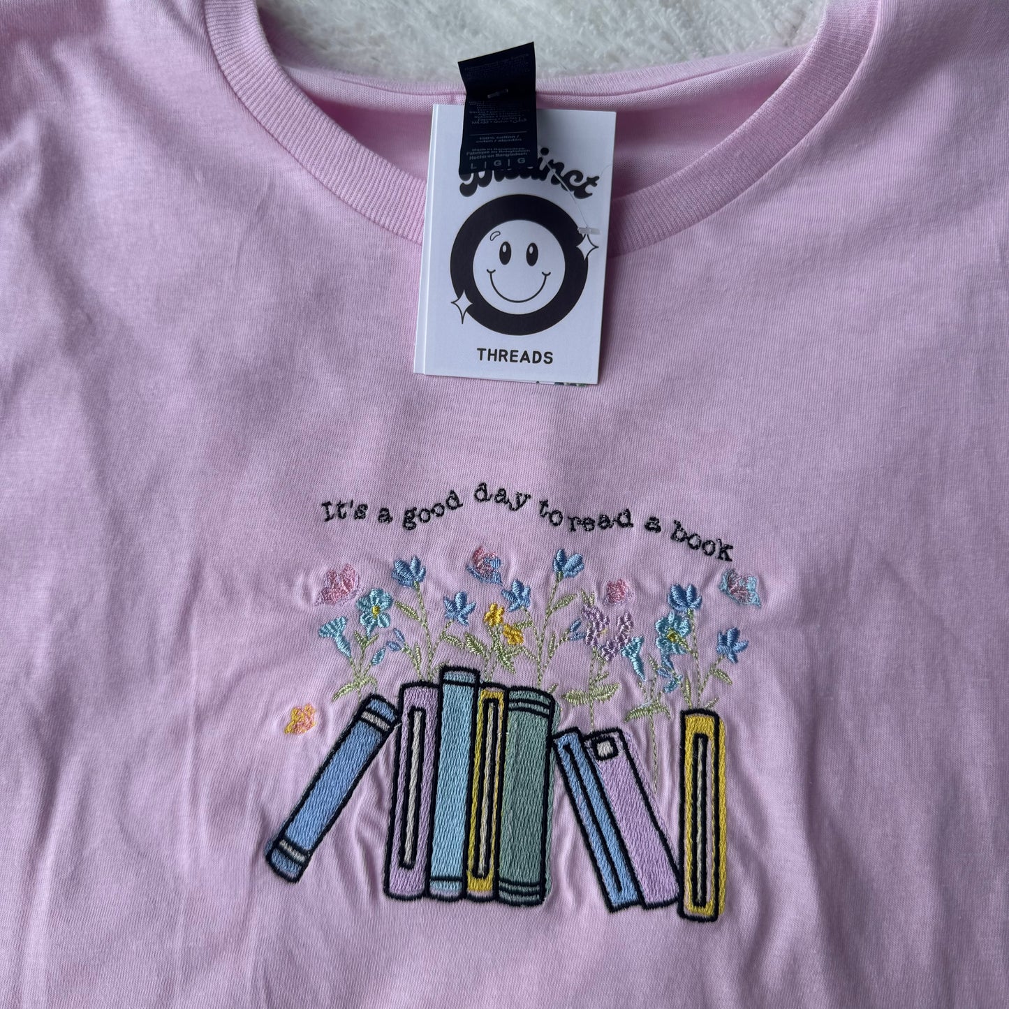 It's A Good Day To Read A Book Ready To Ship Embroidered Tee - Size Large