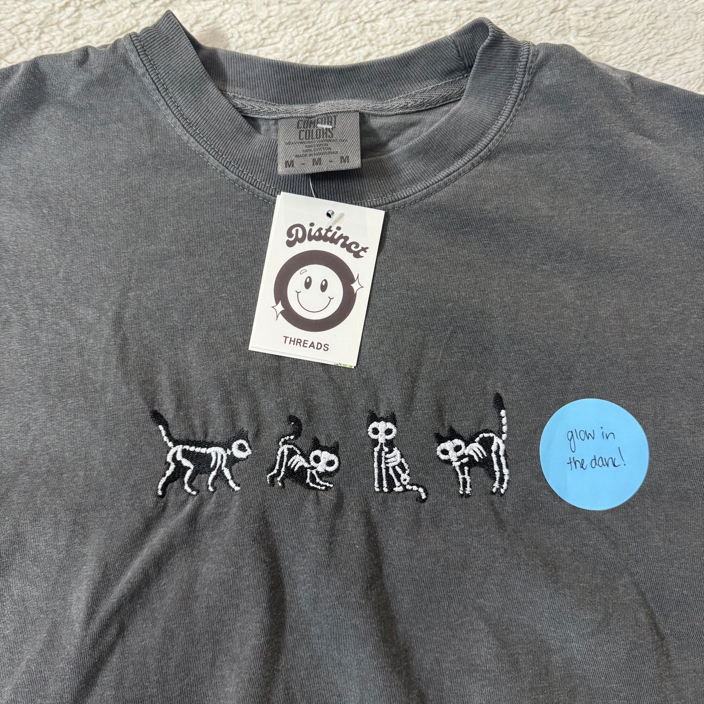 Glow In The Dark Skeleton Cats Ready To Ship Embroidered Comfort Colors Tee - Size Medium