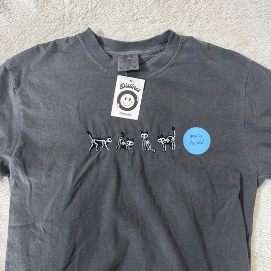 Glow In The Dark Skeleton Cats Ready To Ship Embroidered Comfort Colors Tee - Size Medium