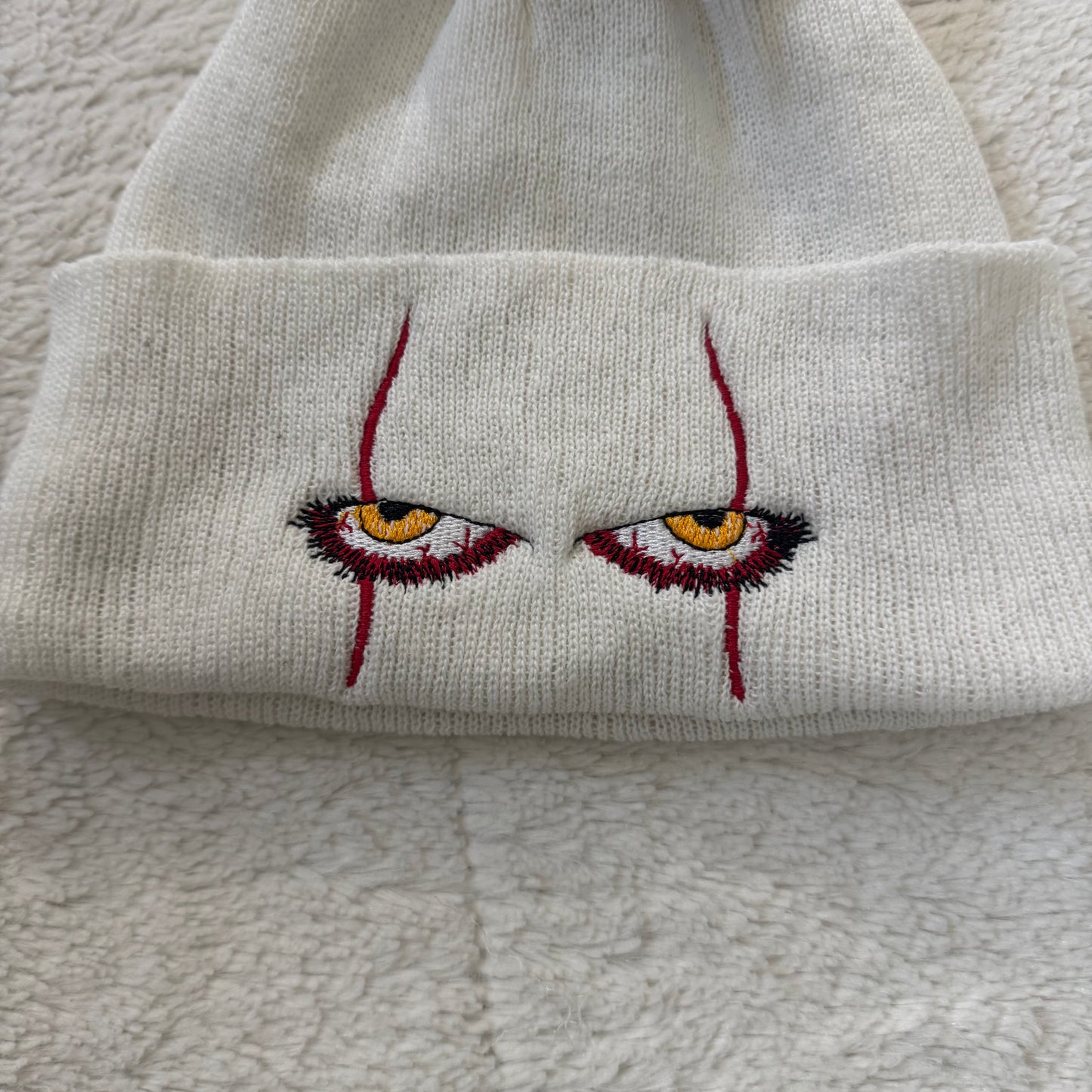 Scary Clown Eyes Ready To Ship Embroidered Beanie