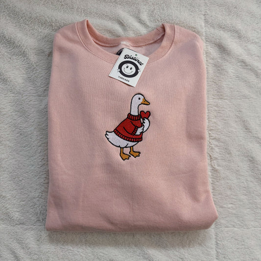 Heart Sweater Goose Embroidered Crewneck Sweatshirt