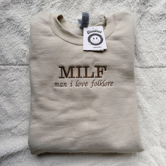 MILF - Man I Love Folklore Taylor Inspired Embroidered Crewneck Sweatshirt