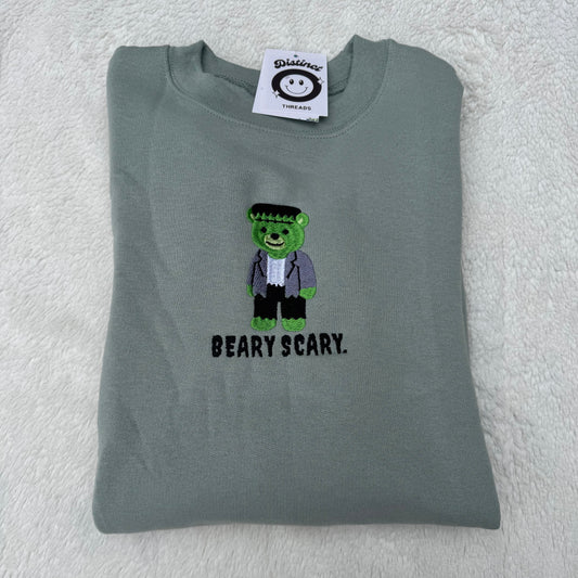 Beary Scary Frankenbear Embroidered Crewneck Sweatshirt