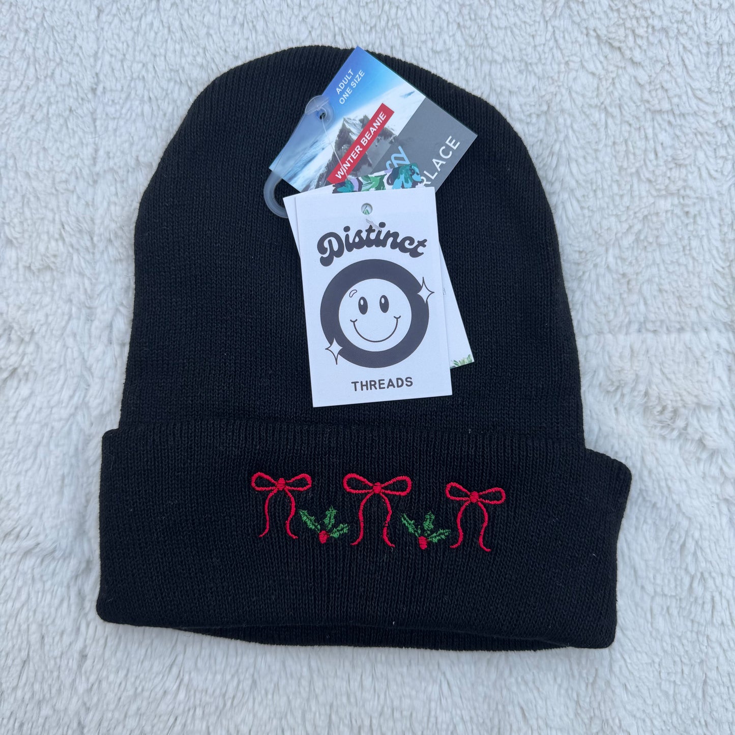 Christmas Bows Embroidered Beanie