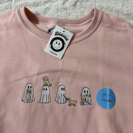 Glow In The Dark Ghosts With Dogs Ready To Ship Embroidered Crew - Size Large