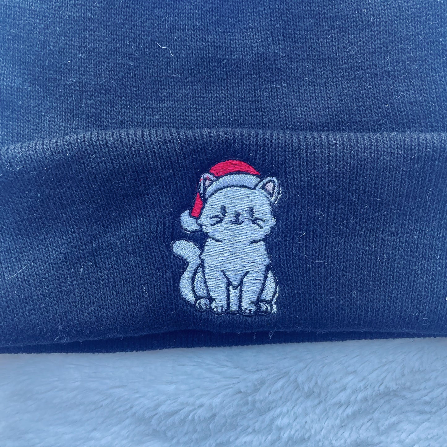 Christmas Cat Embroidered Beanie