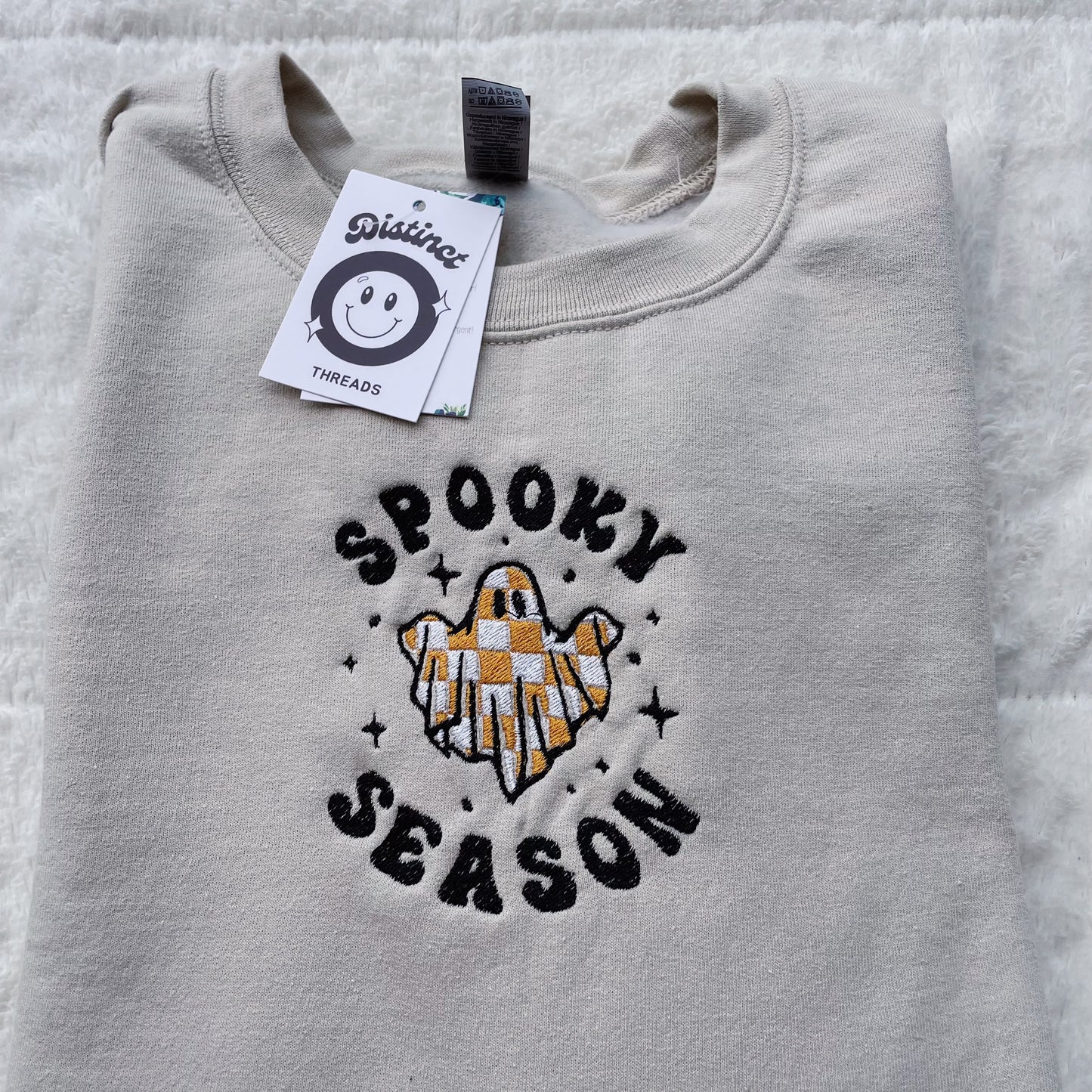 Spooky Season Checkered Ghost Embroidered Crewneck Sweatshirt