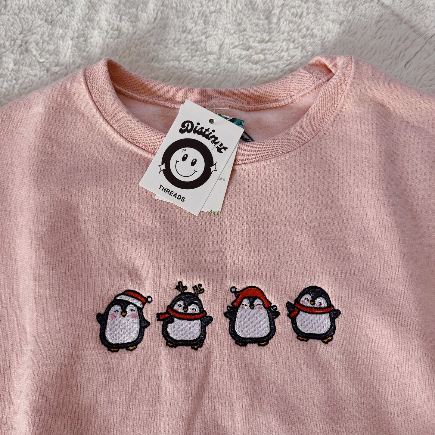 Holiday Penguins Ready To Ship Embroidered Crew - Size Small
