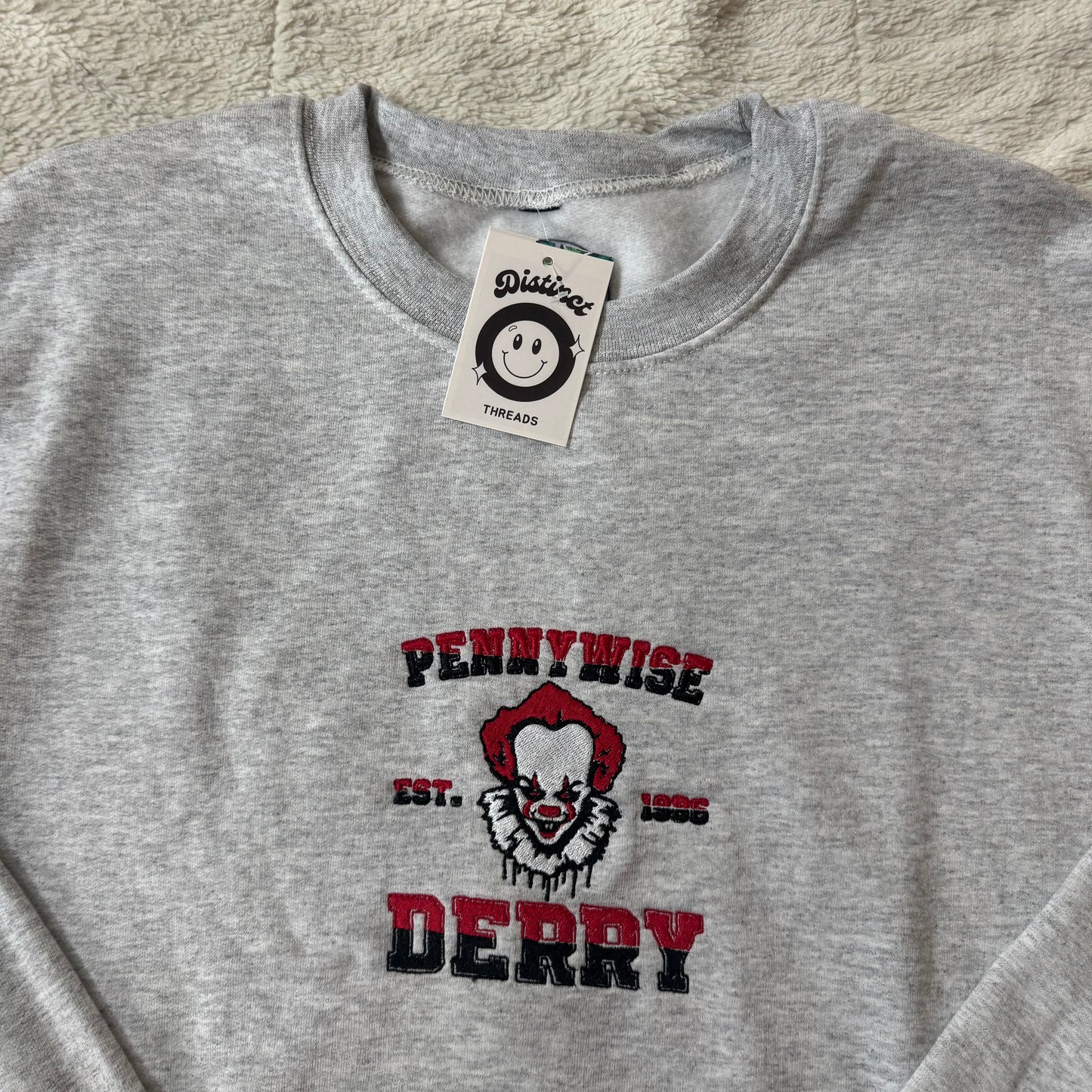 Scary Clown Ready To Ship Embroidered Crew - Size Medium