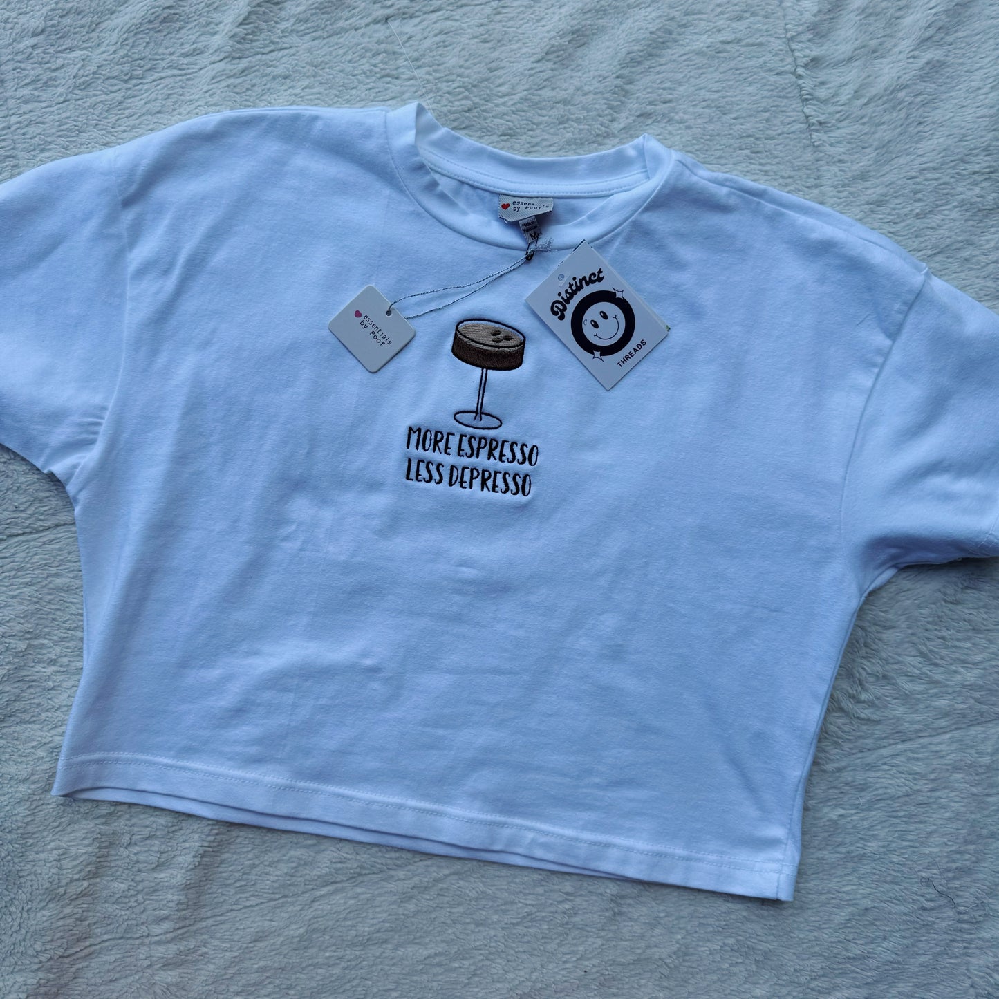 More Espresso Less Depresso Ready To Ship Cropped Embroidered Tee - Size Medium