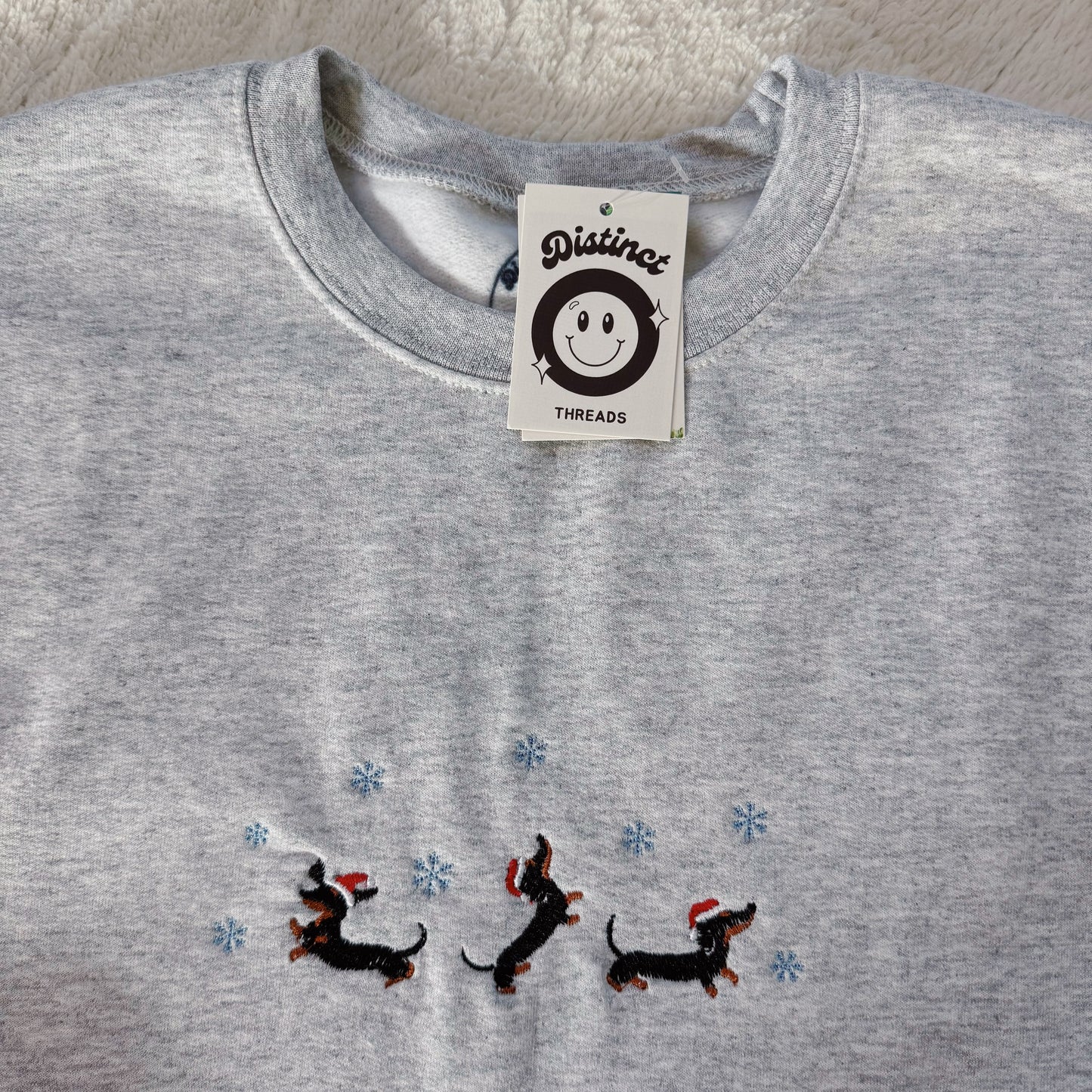 Holiday Weiner Dogs Ready To Ship Embroidered Crew - Size Medium